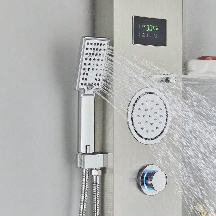 Mcmxtap Panel de Ducha LED Sistema de Torre Lluvia Cascada Masaje