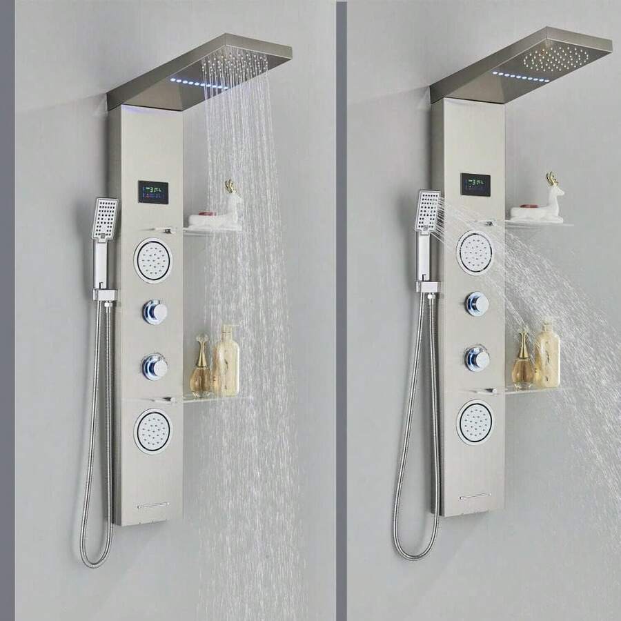 Mcmxtap Panel de Ducha LED Sistema de Torre Lluvia Cascada Masaje