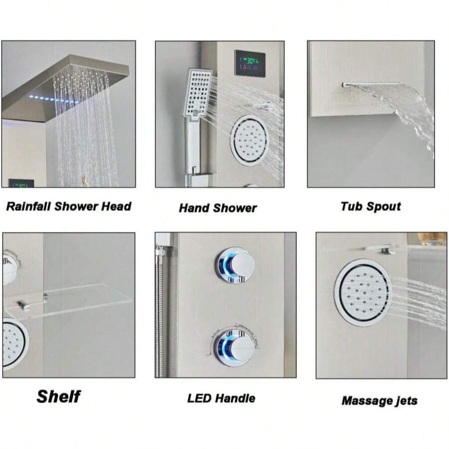 Mcmxtap Panel de Ducha LED Sistema de Torre Lluvia Cascada Masaje