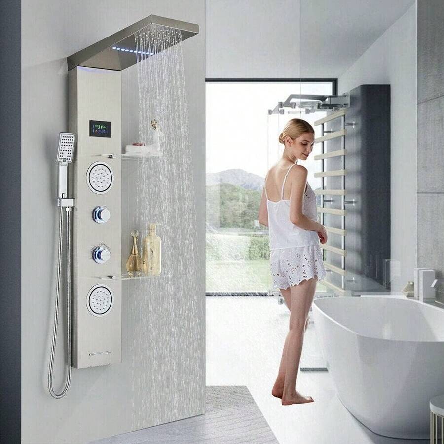 Mcmxtap Panel de Ducha LED Sistema de Torre Lluvia Cascada Masaje