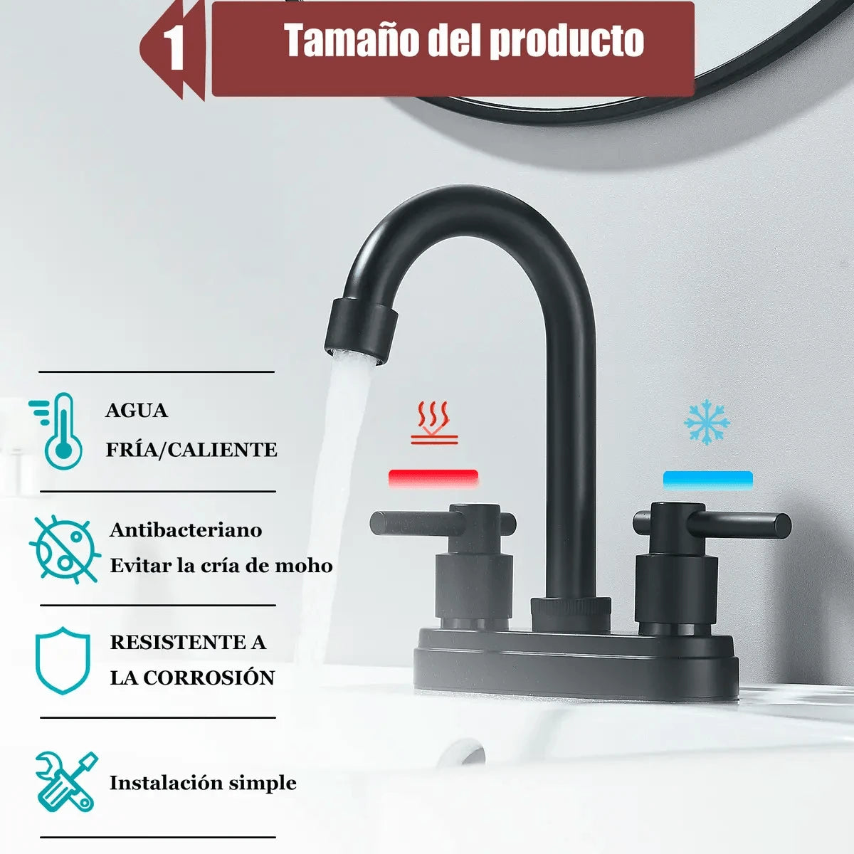 Grifos de baño, Grifo Negro para Lavabo de 2 Orificios
