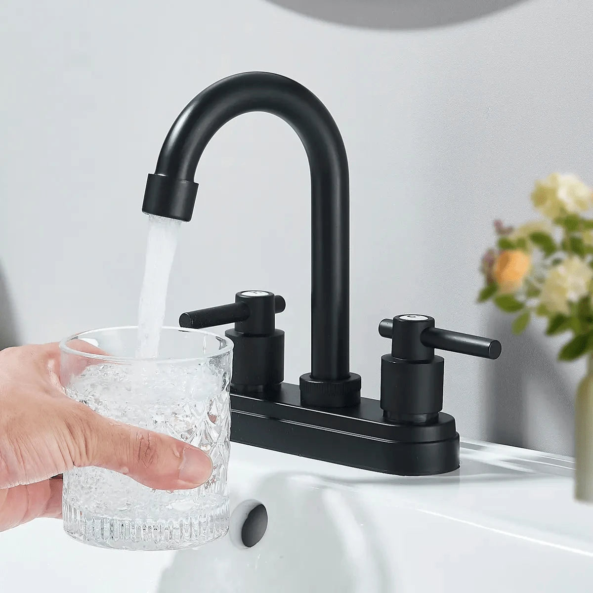 Grifos de baño, Grifo Negro para Lavabo de 2 Orificios