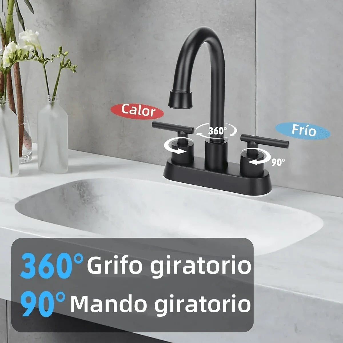 Grifos de baño, Grifo Negro para Lavabo de 2 Orificios