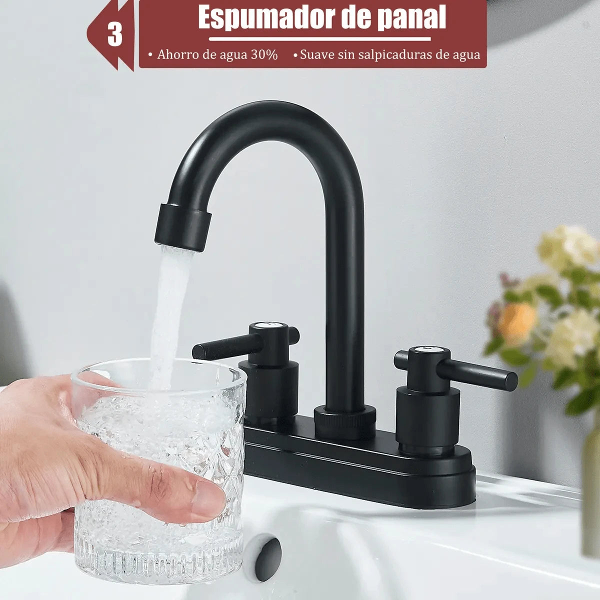 Grifos de baño, Grifo Negro para Lavabo de 2 Orificios