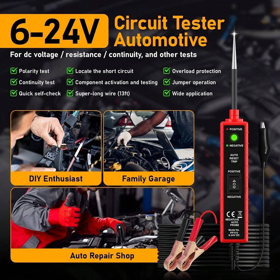 Probador digital de circuitos eléctricos para auto de 6-24V CC