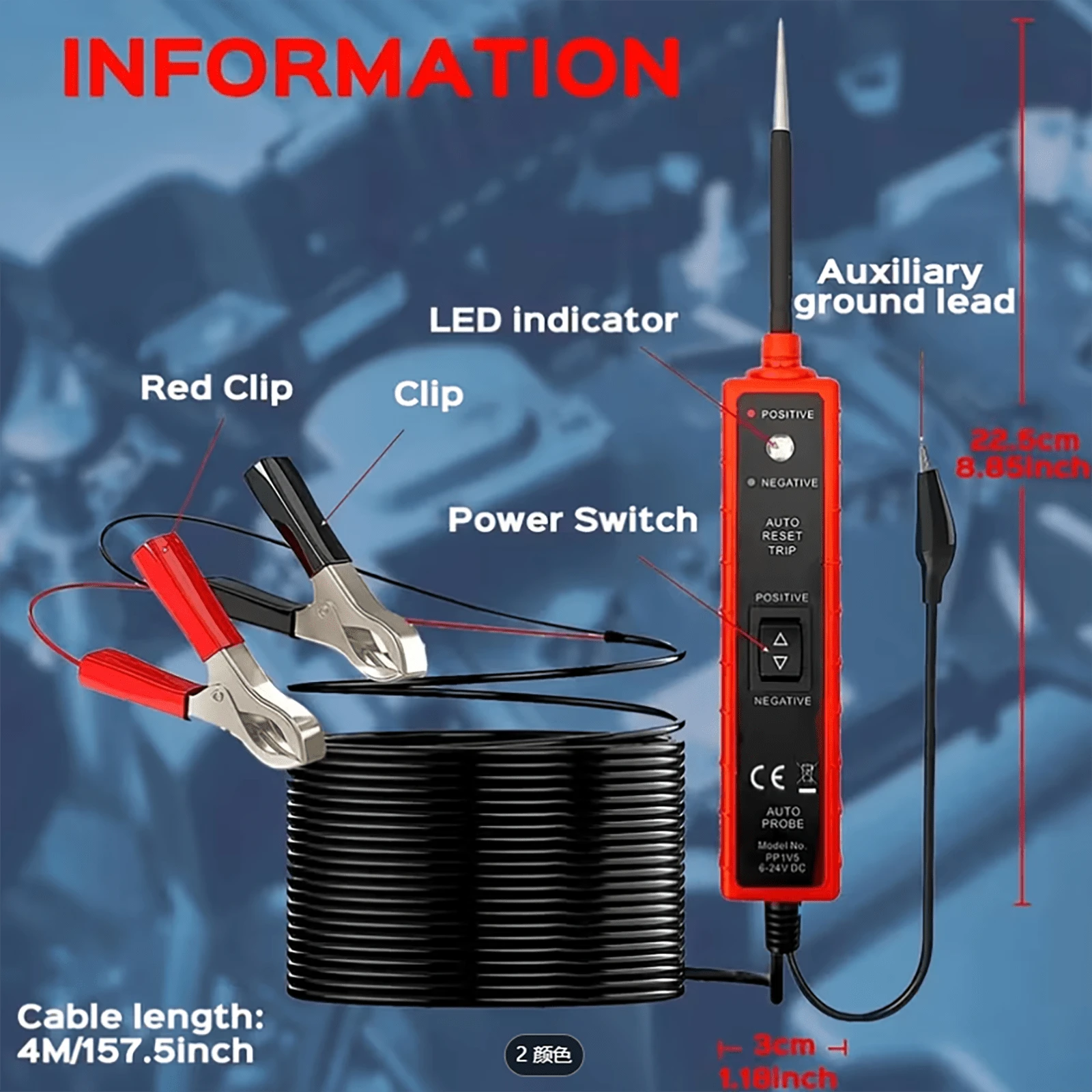 Probador digital de circuitos eléctricos para auto de 6-24V CC