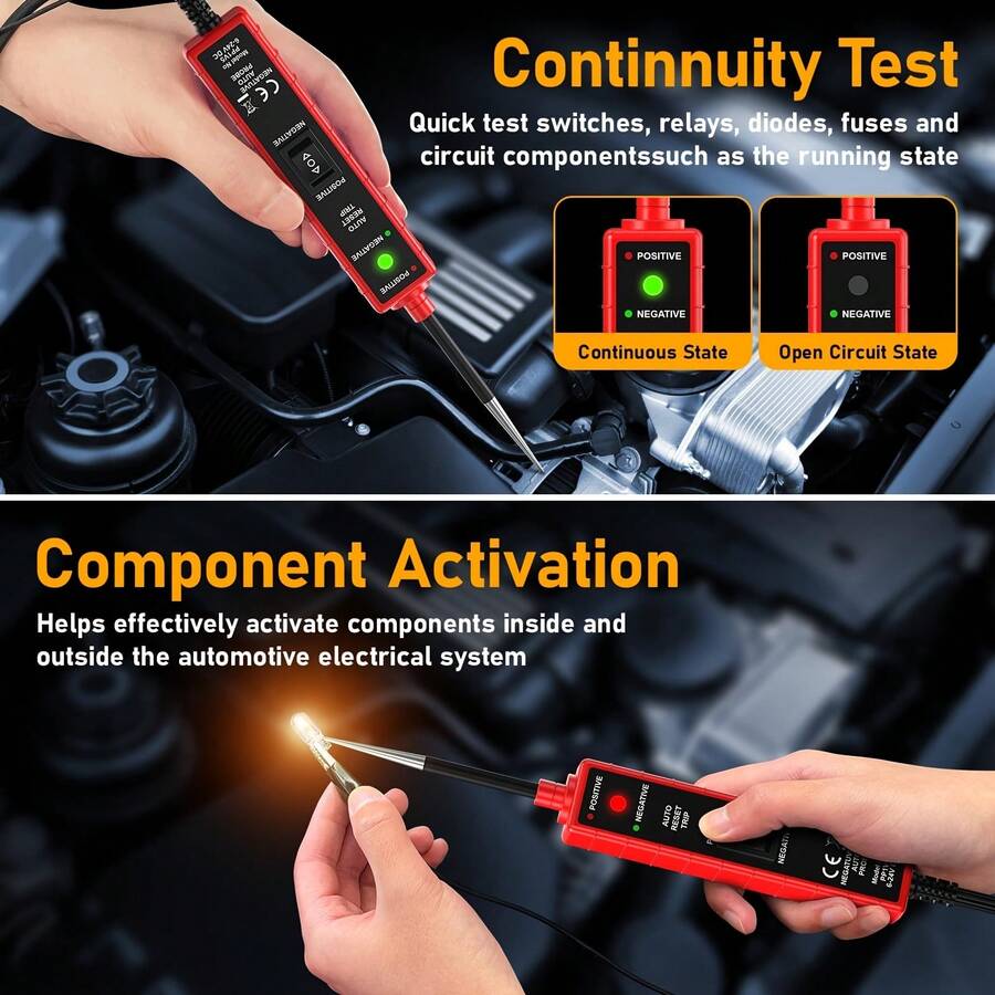 Probador digital de circuitos eléctricos para auto de 6-24V CC