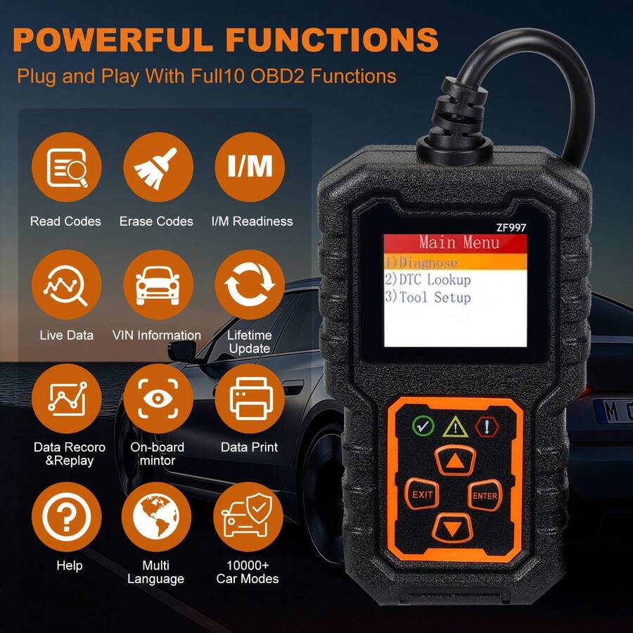 Escáner OBDII ZF997, lector de códigos de falla del motor