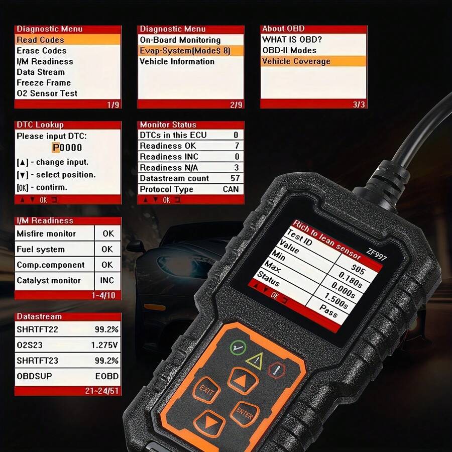 Escáner OBDII ZF997, lector de códigos de falla del motor