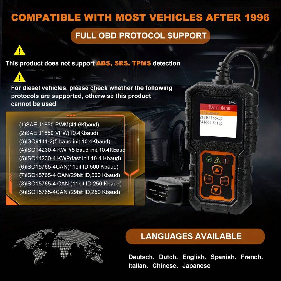 Escáner OBDII ZF997, lector de códigos de falla del motor