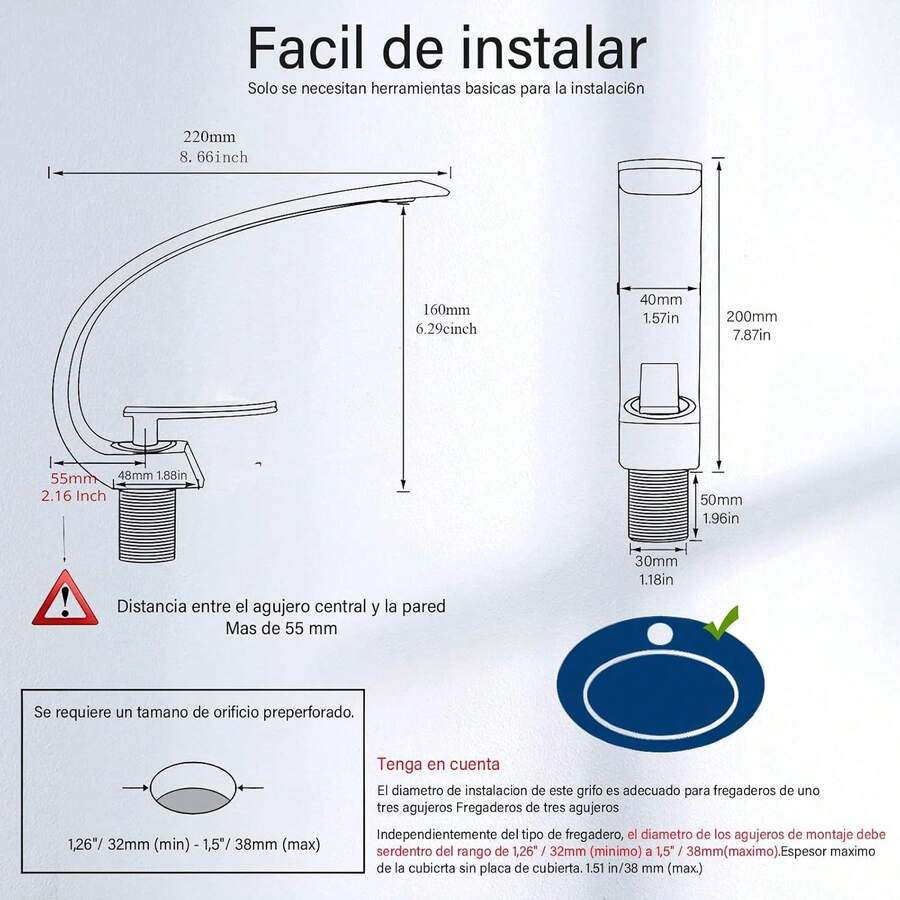 Grifo Monomando Mezclador Llave Fregadero Para Baño