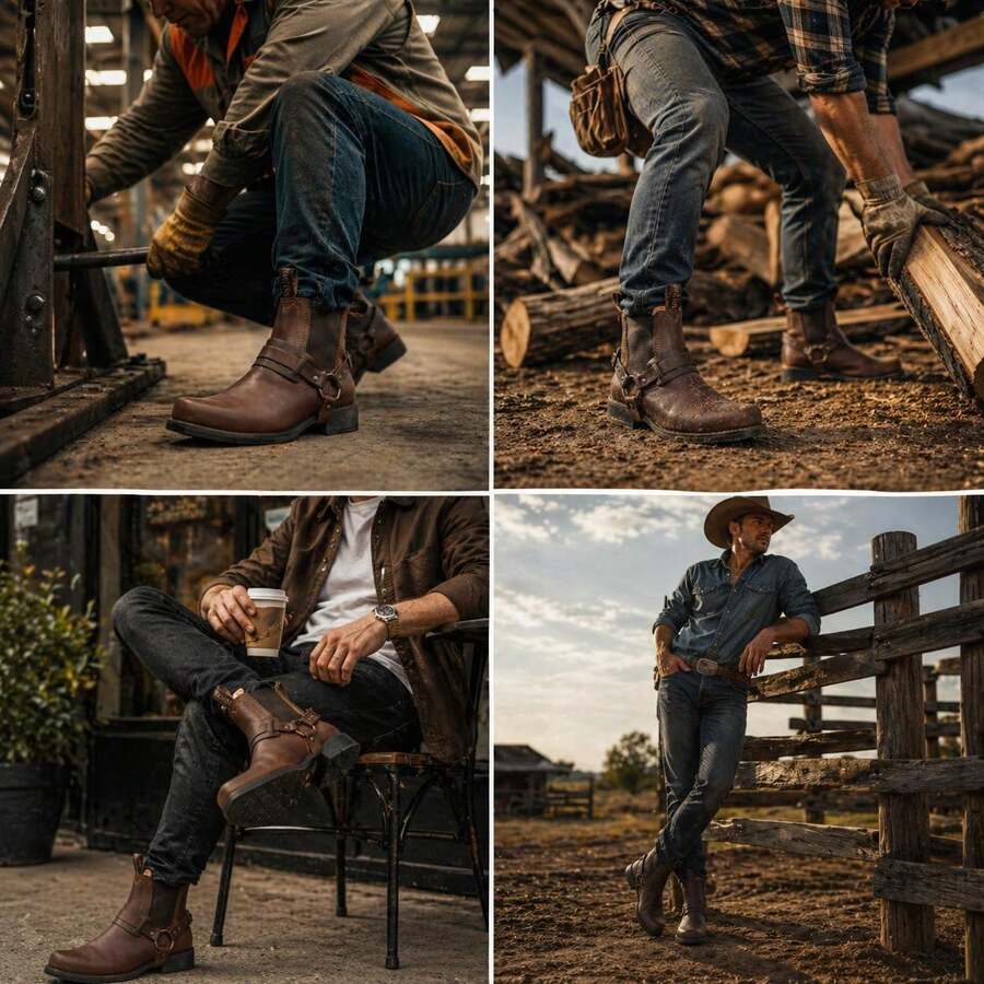 BOTINES PIEL GENUINA CABALLERO VAQUEROS CON ARGOLLAS USO RUDO TOMAS