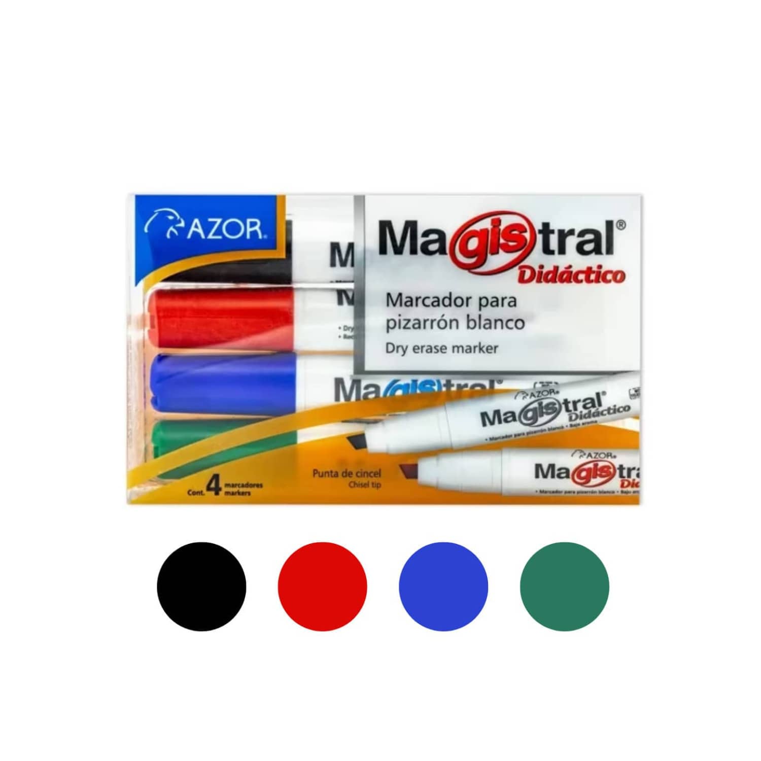 Set de 4 Marcadores Magistrales Didácticos para Pizarrón Blanco