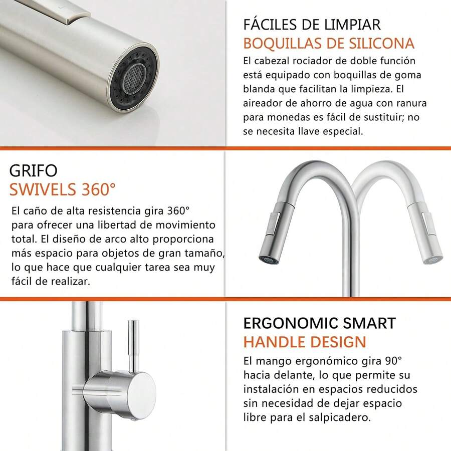 Grifo mezclador de cocina de acero inoxidable