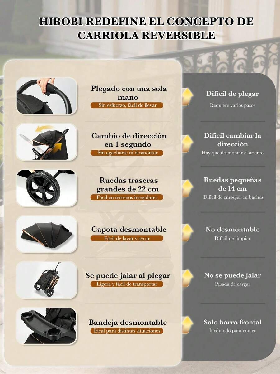 Carriola reversible y alta para bebé