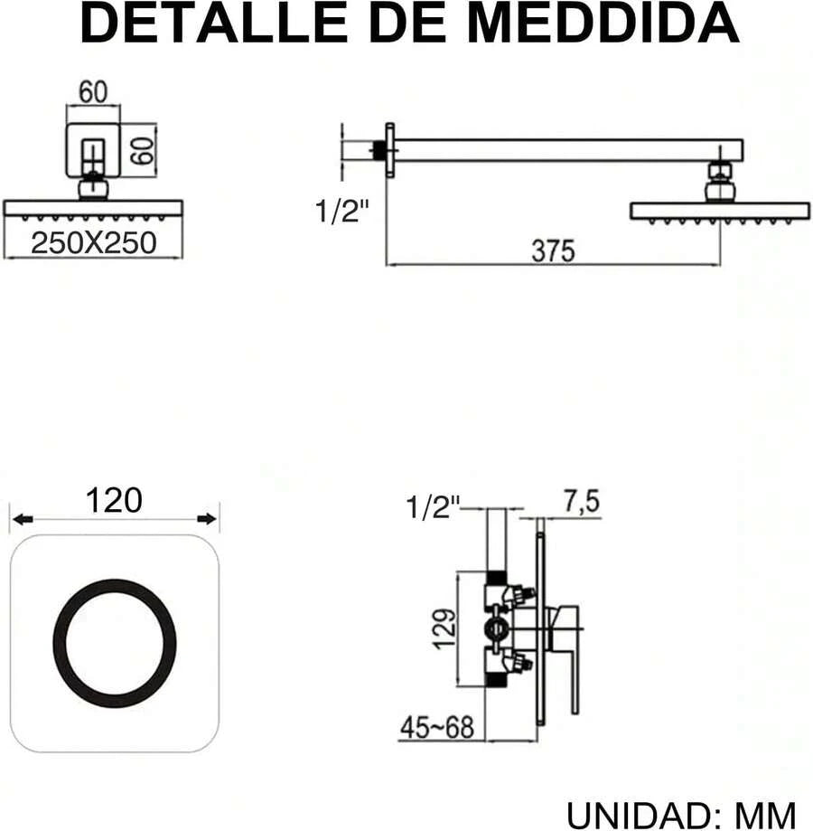 Mcmxtap  Kit Regadera Cuadrada 10 Pulgadas Tipo Lluvia Lujo
