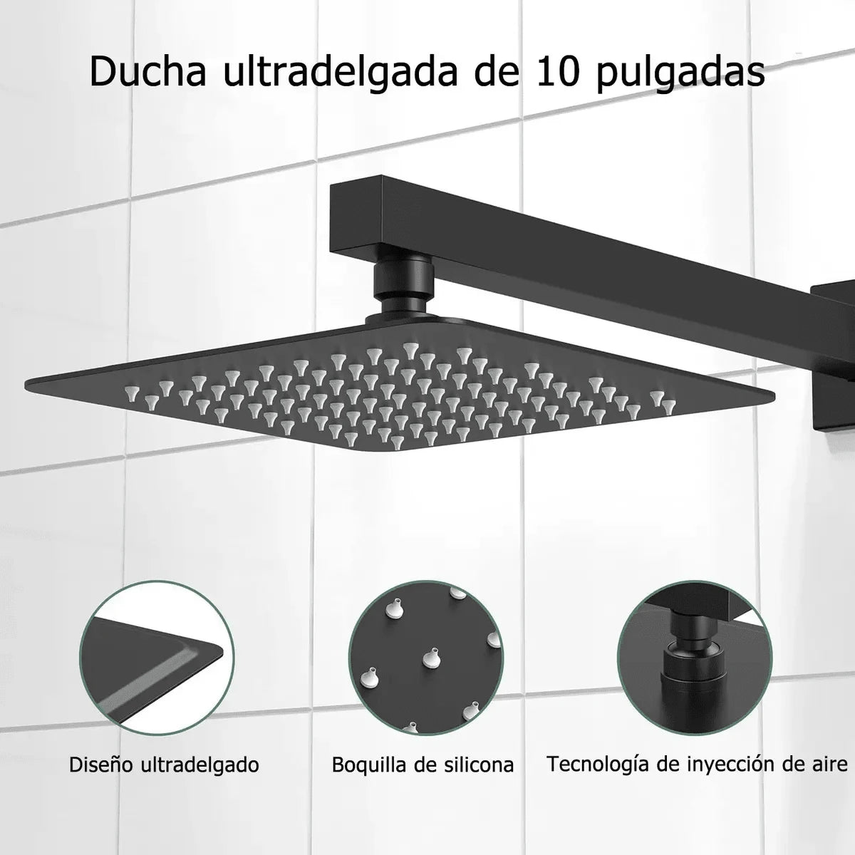 Sistema de ducha tipo lluvia en dorado cepillado, cabezal cuadrado