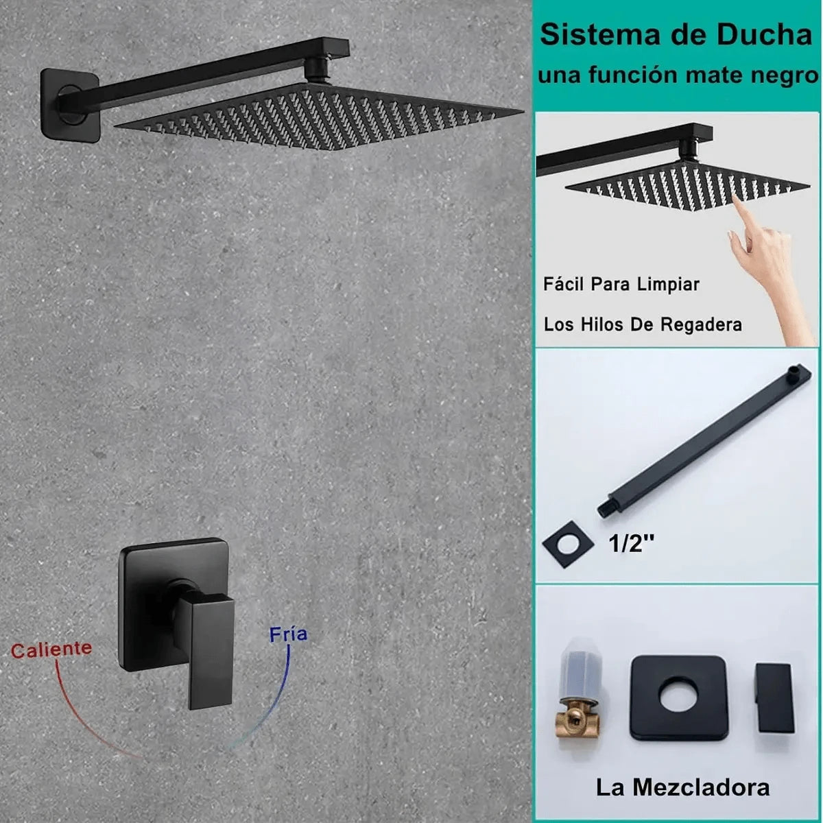 Sistema de ducha tipo lluvia en dorado cepillado, cabezal cuadrado