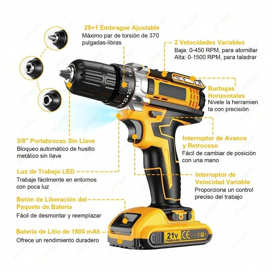*Taladro Inalámbrico 21V con 118 Accesorios