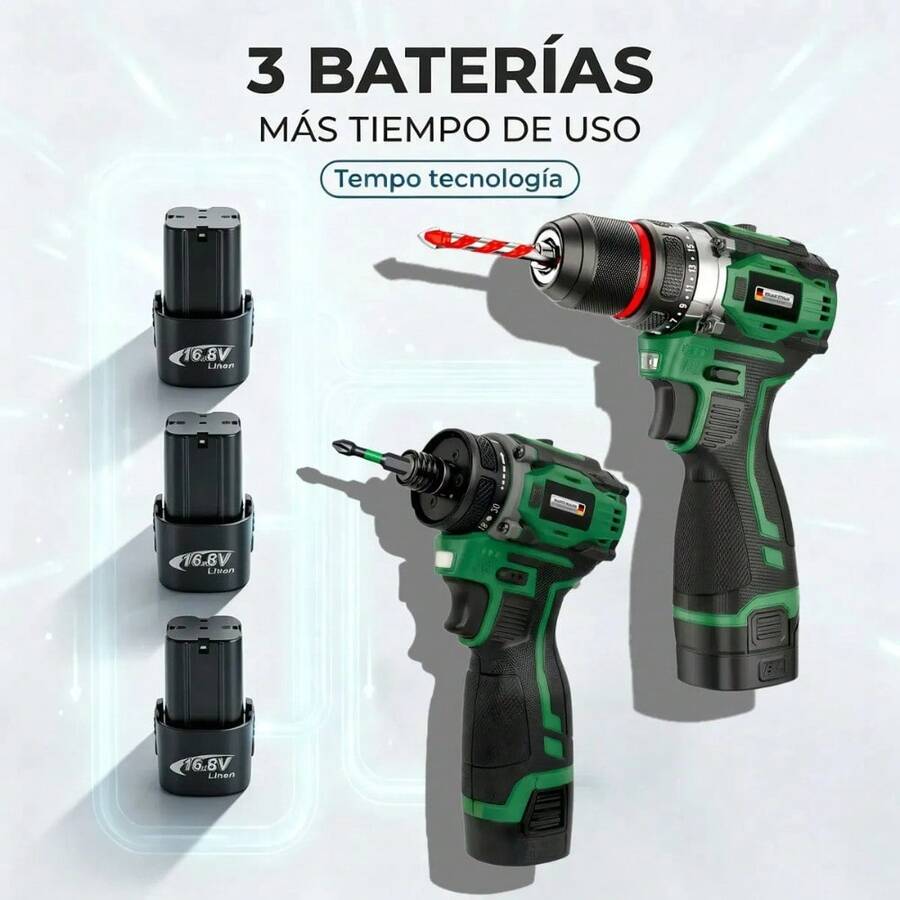 Taladro Percutor Brushless 16.8V + Atornillador 2 en 1