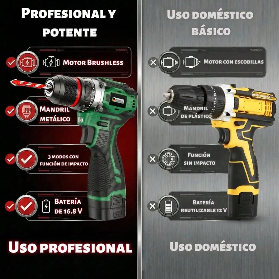 Taladro Percutor Brushless 16.8V + Atornillador 2 en 1