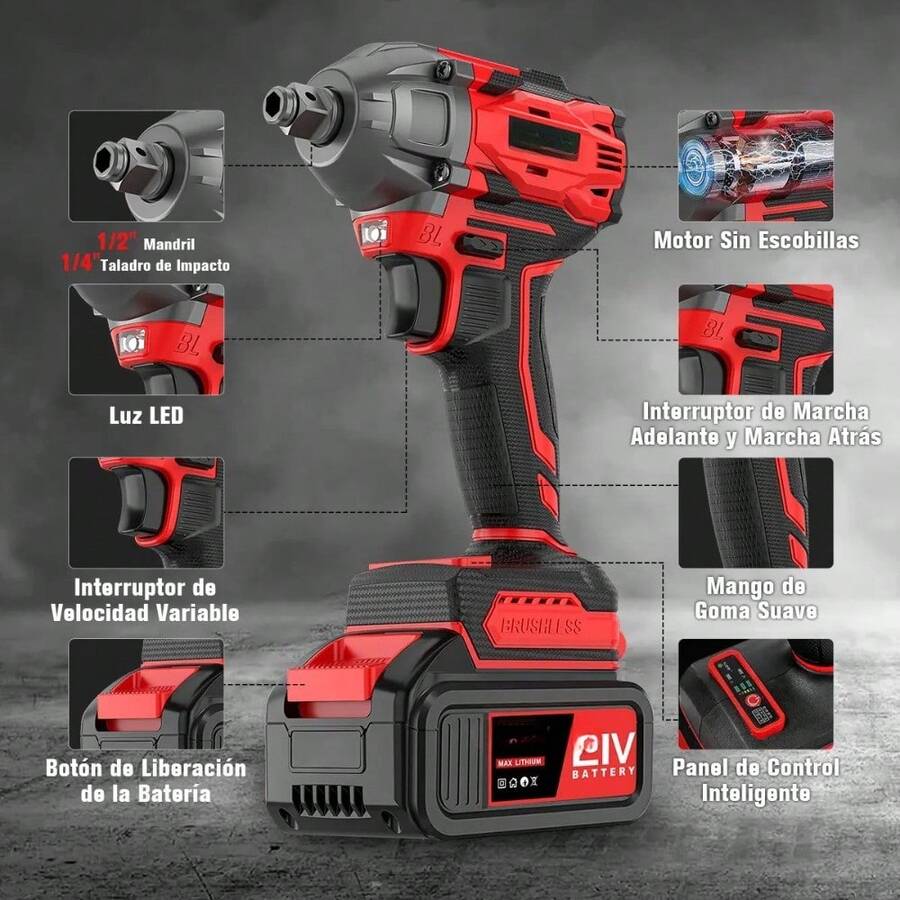 Llave de Impacto Inalámbrica 21V + Taladro Eléctrico 2 en 1