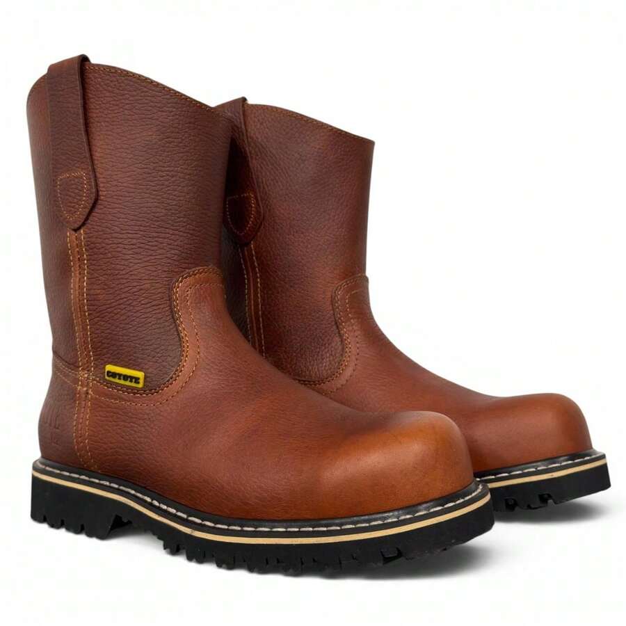 BOTA  CON CASCO DE POLIAMIDA RESISTENTE DIELECTRICAS EN PIEL GENUINA CORTE VACUNO Y SUELA DE TRACTOR TRUCK ANTI DERRAPE