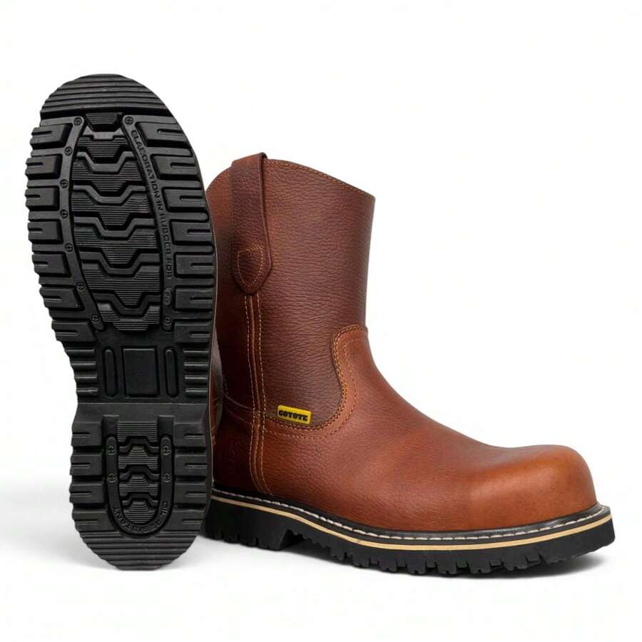 BOTA  CON CASCO DE POLIAMIDA RESISTENTE DIELECTRICAS EN PIEL GENUINA CORTE VACUNO Y SUELA DE TRACTOR TRUCK ANTI DERRAPE