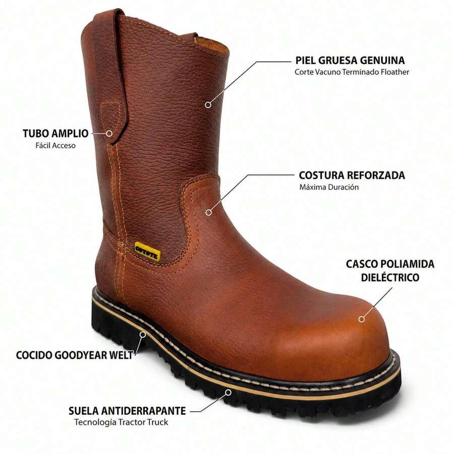 BOTA DIELECTRICA CON CASCO DE POLIAMIDA EN PIEL GENUINA CON SUELA DE TRACTOR