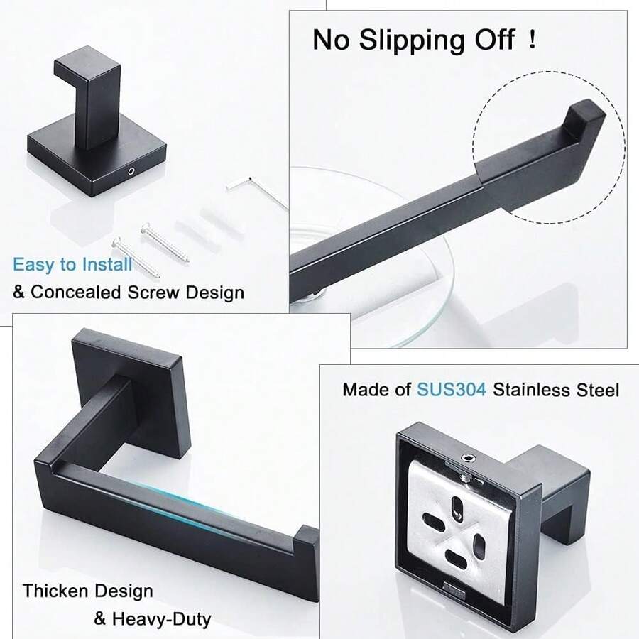 Mcmxtap Negro Juego de 4 Accesorios de baño Barra de Toallas de Acero Inoxidable