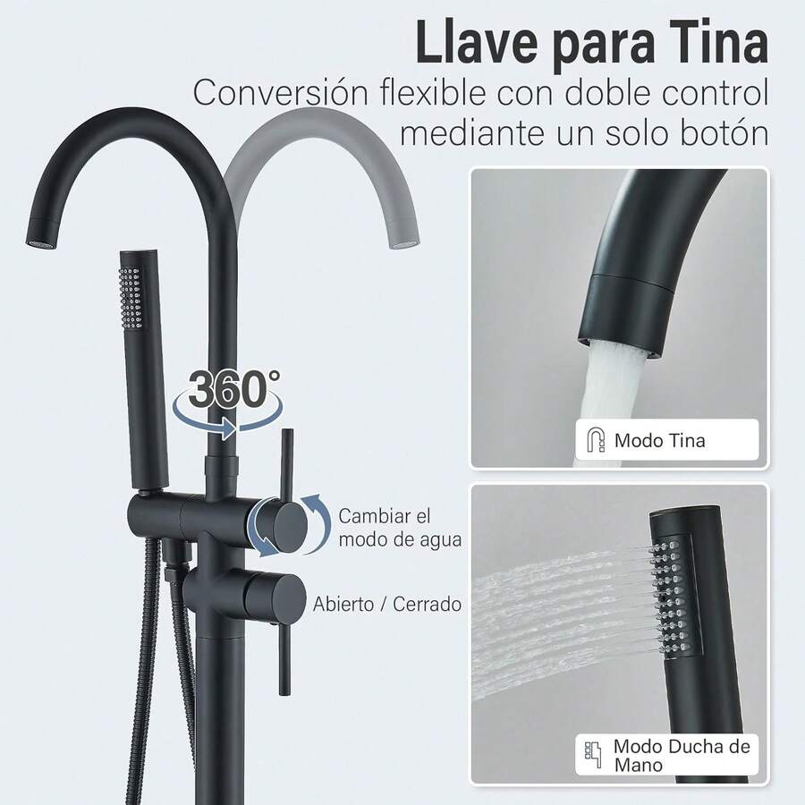 Mcmxtap Grifo de Pie Independiente para Bañera Negro Mate/Cromado/Níquel
