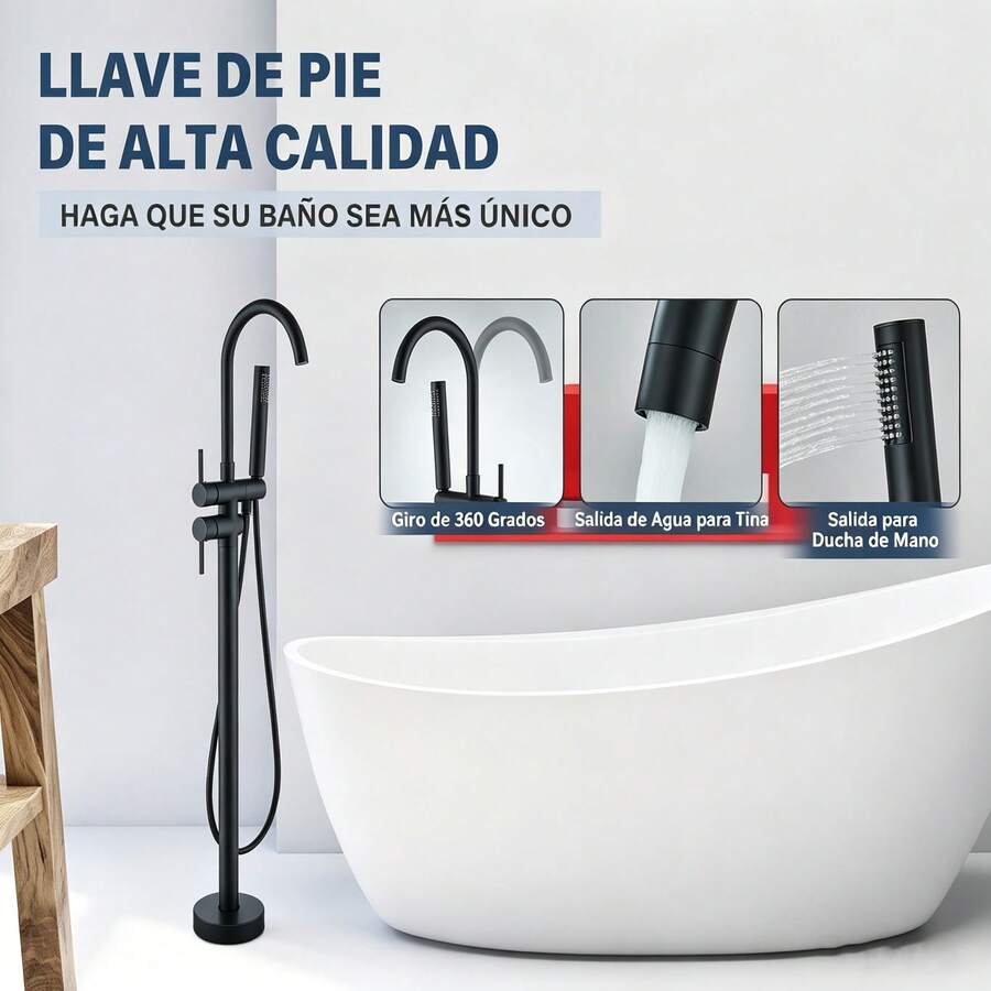 Mcmxtap Grifo de Pie Independiente para Bañera Negro Mate/Cromado/Níquel