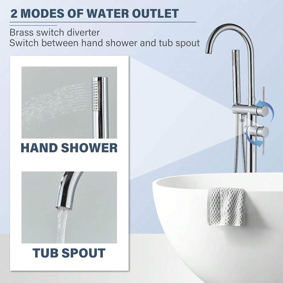 Mcmxtap Grifo de Pie Independiente para Bañera Negro Mate/Cromado/Níquel