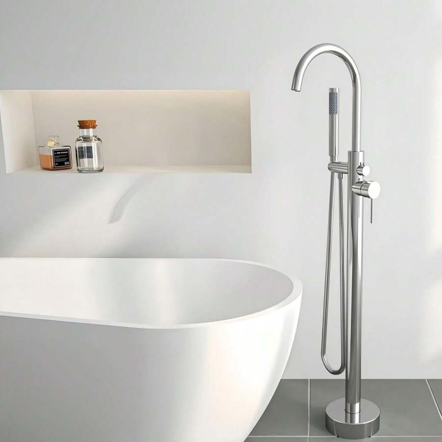 Mcmxtap Grifo de Pie Independiente para Bañera Negro Mate/Cromado/Níquel
