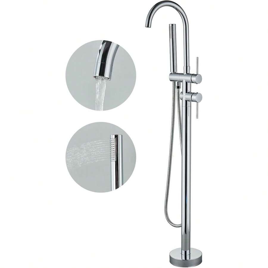 Mcmxtap Grifo de Pie Independiente para Bañera Negro Mate/Cromado/Níquel