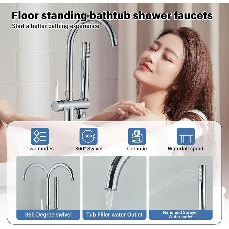 Mcmxtap Grifo de Pie Independiente para Bañera Negro Mate/Cromado/Níquel