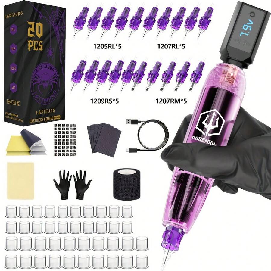 Pistola de Tatuaje Inalámbrica con Kit Completo de Accesorios