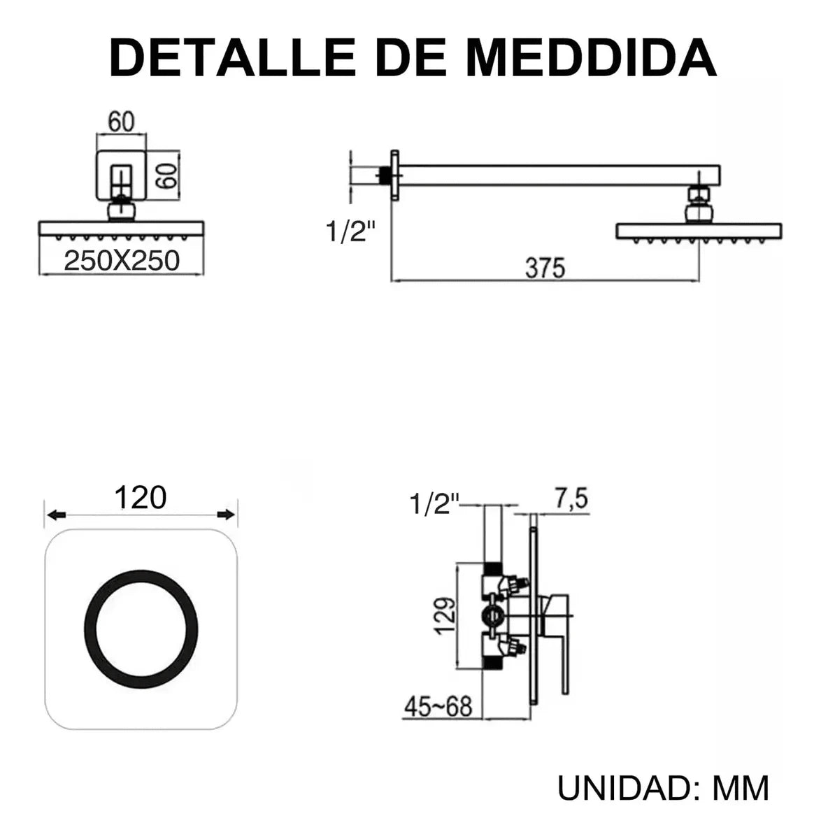Mcmxtap  Kit Regadera Cuadrada 10 Pulgadas Tipo Lluvia Lujo
