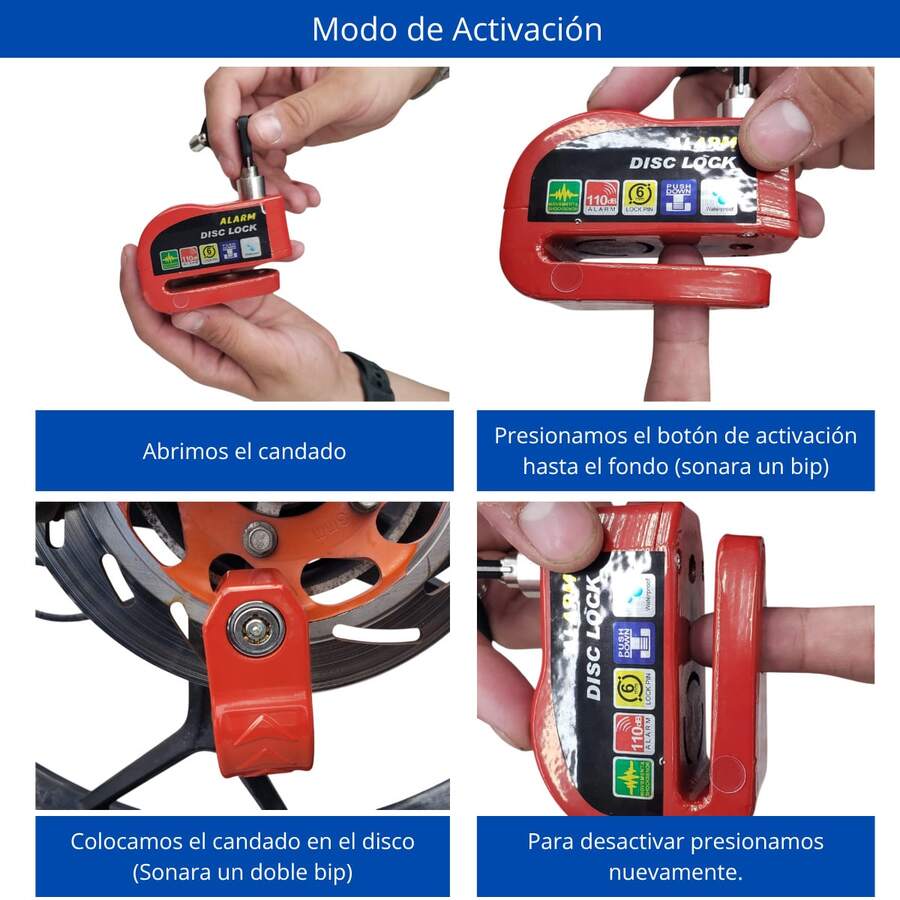 Alarma Candado Motocicleta Bicicleta Antirrobo Impermeable Freno de Disco Bloqueo