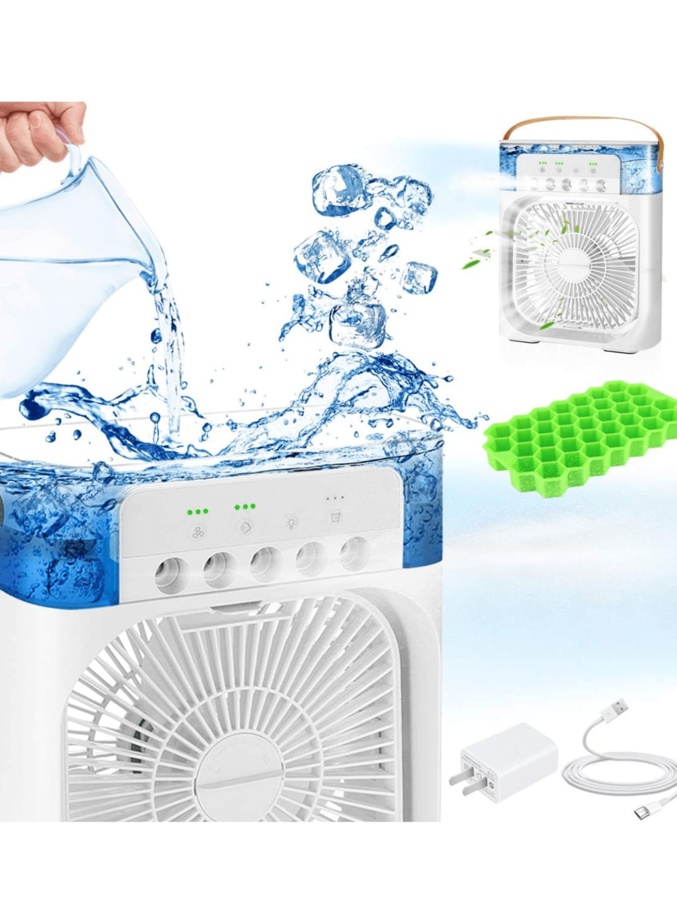 Mini Aire Acondicionado Portátil y Humidificador de Escritorio 3 en 1