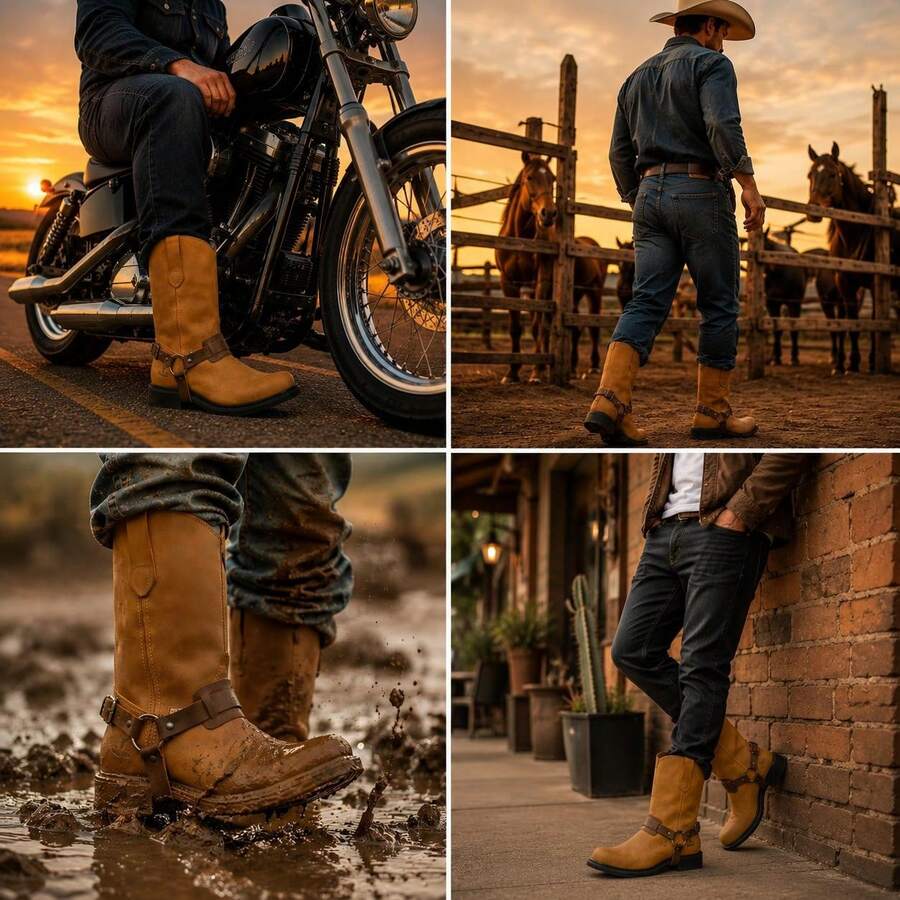 Bota Vaquera Uso Rudo De Argolla Piel Estilo Choper O Campo