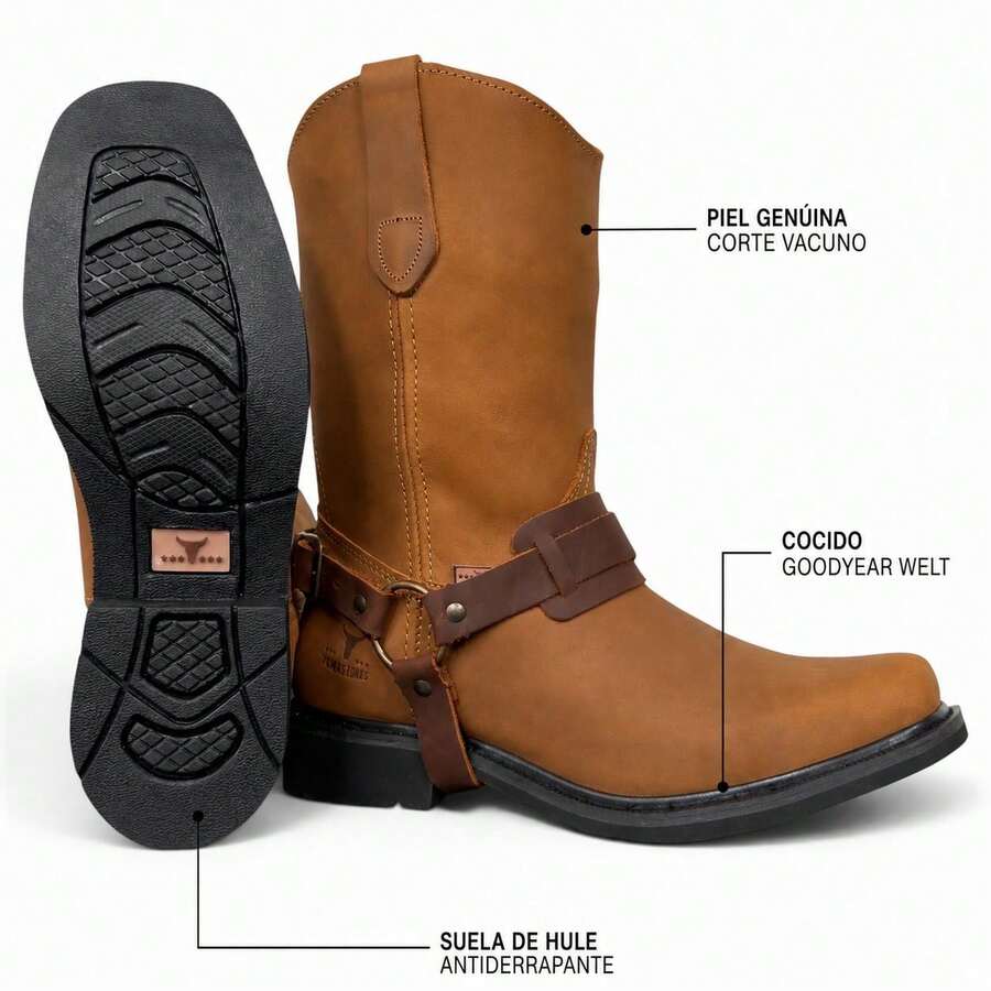 Bota Vaquera Uso Rudo De Argolla Piel Estilo Choper O Campo