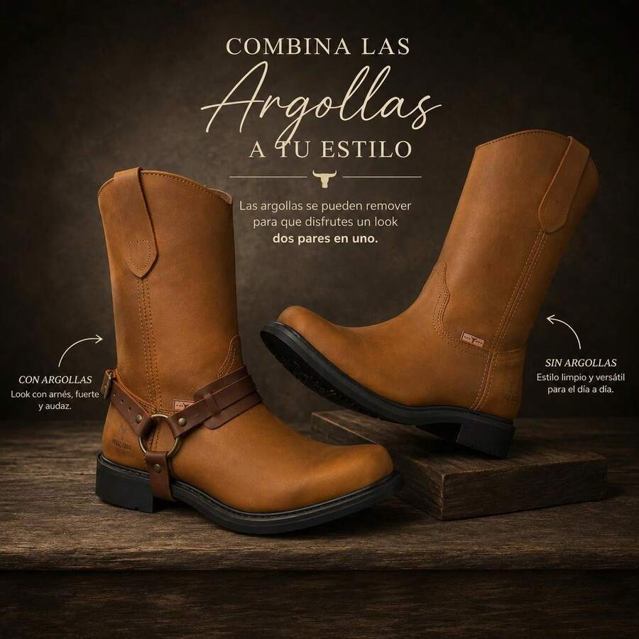 Bota Vaquera Uso Rudo De Argolla Piel Estilo Choper O Campo