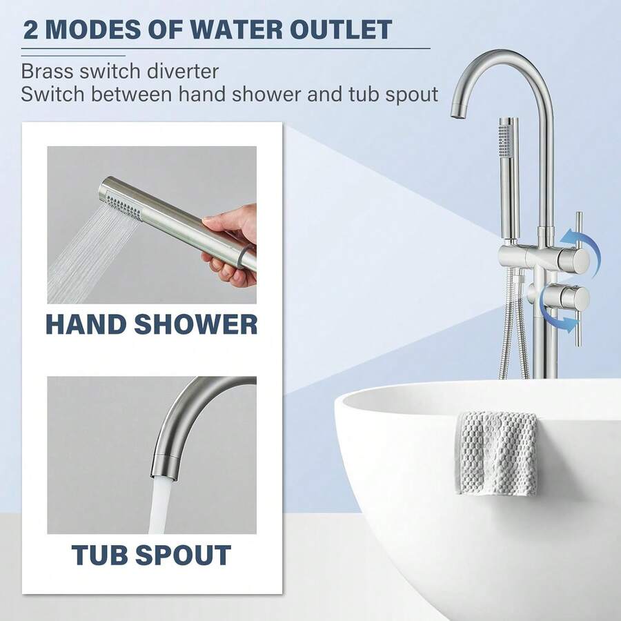 Mcmxtap Grifo de Pie Independiente para Bañera Negro Mate/Cromado/Níquel