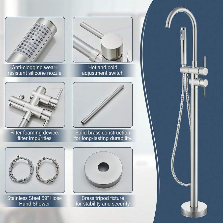 Mcmxtap Grifo de Pie Independiente para Bañera Negro Mate/Cromado/Níquel