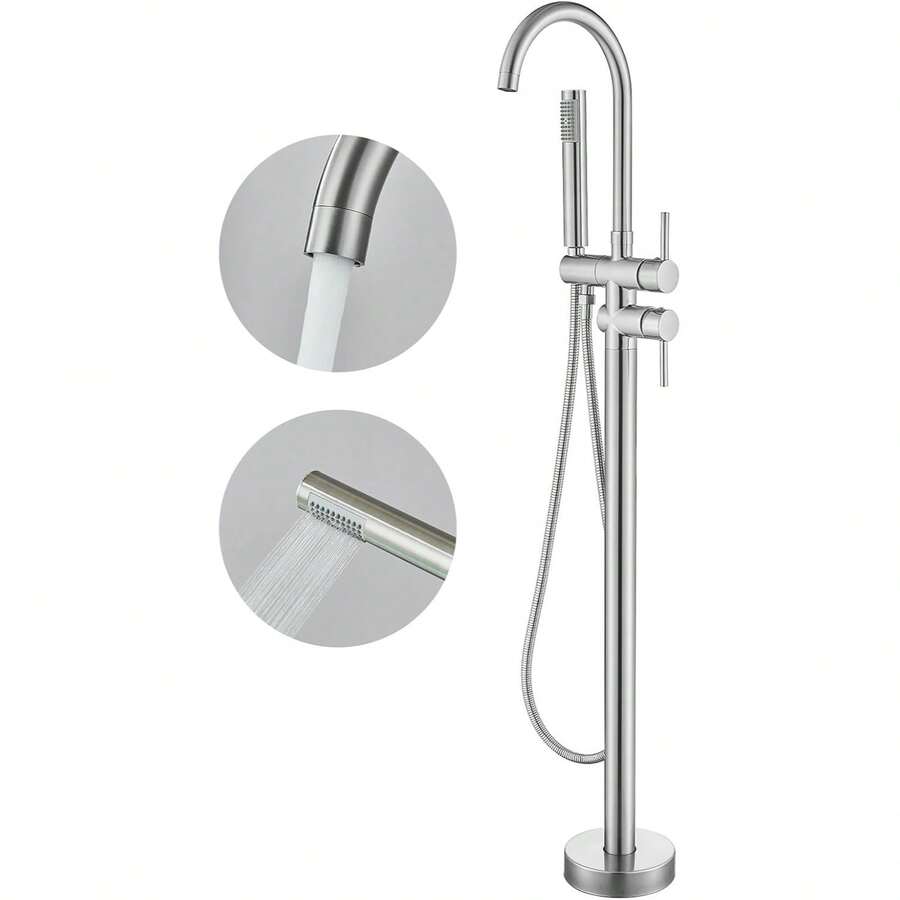 Mcmxtap Grifo de Pie Independiente para Bañera Negro Mate/Cromado/Níquel