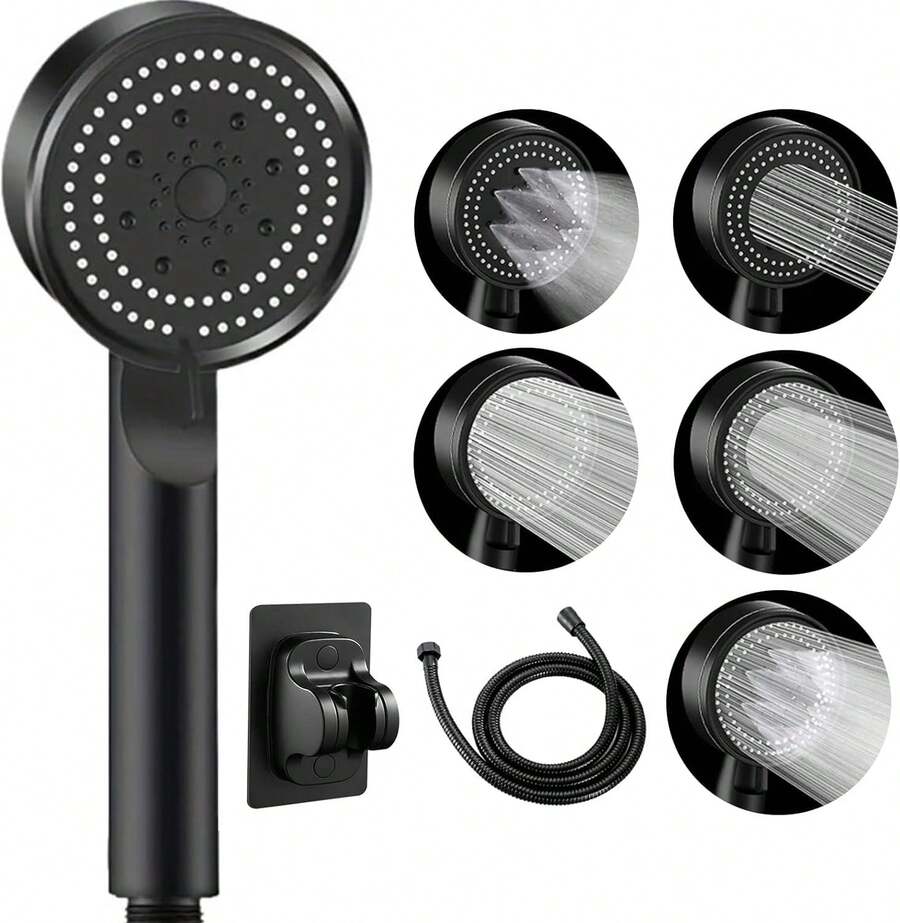 Cabezal de ducha negro mate de 20 cm con efecto lluvia