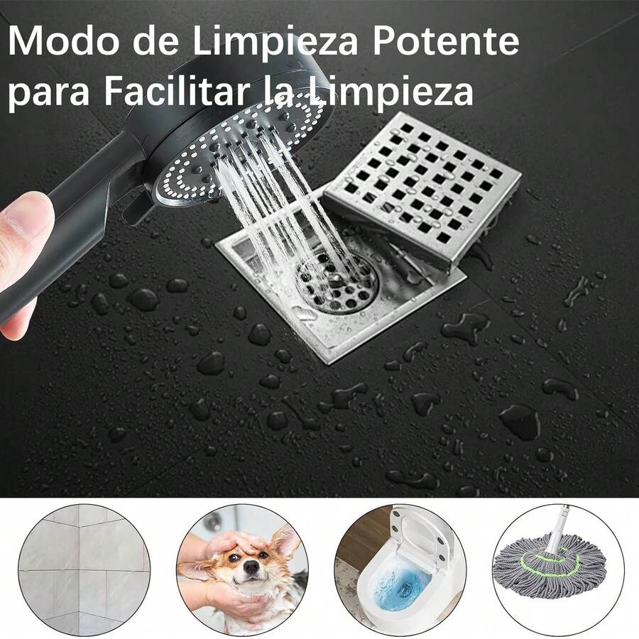 Cabezal de ducha negro mate de 20 cm con efecto lluvia