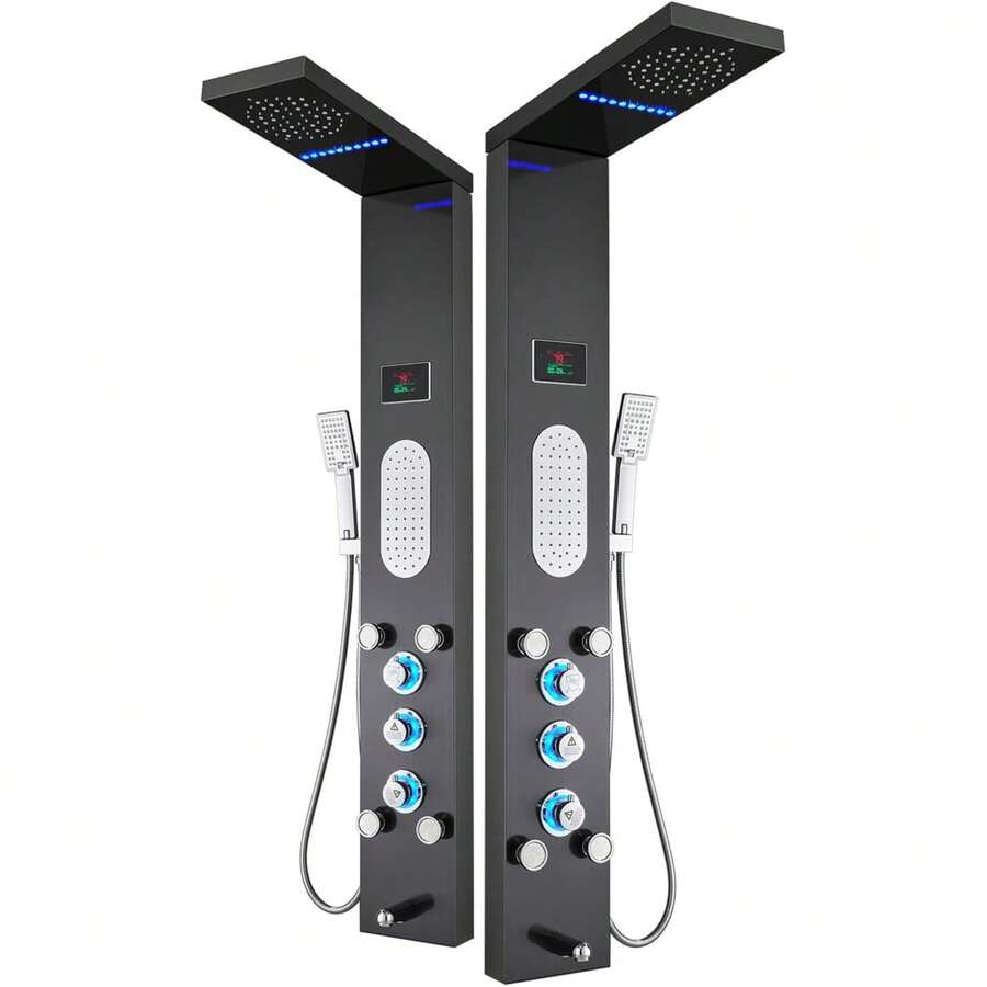 Mcmxtap Panel de Ducha LED Sistema de Torre Lluvia Cascada Masaje