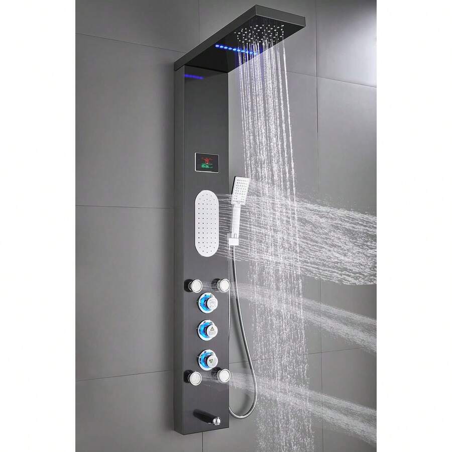 Mcmxtap Panel de Ducha LED Sistema de Torre Lluvia Cascada Masaje